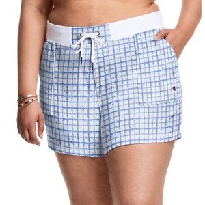 Champion Women’s Campus French Terry Shorts Size M Blue White Drawstring Waist